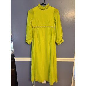 Vintage 60's Dress Lime Green Chiffon Maxi Dress Sheer Overlay Girls 12